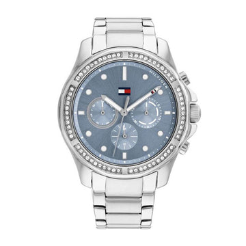 Ρολόι Tommy Hilfiger Brooklyn 1782569, με ασημί μπρασελέ, μπλε καντράν διαμέτρου 40mm με ένδειξη ημερομηνίας και ημέρας.